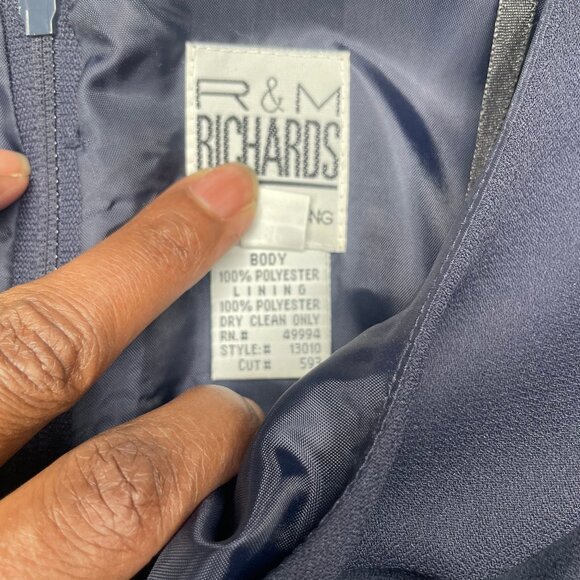 Vintage R&M Richards Navy Beaded Back Accent Mother of the Bride Dress Gown 8P - Picture 13 of 14